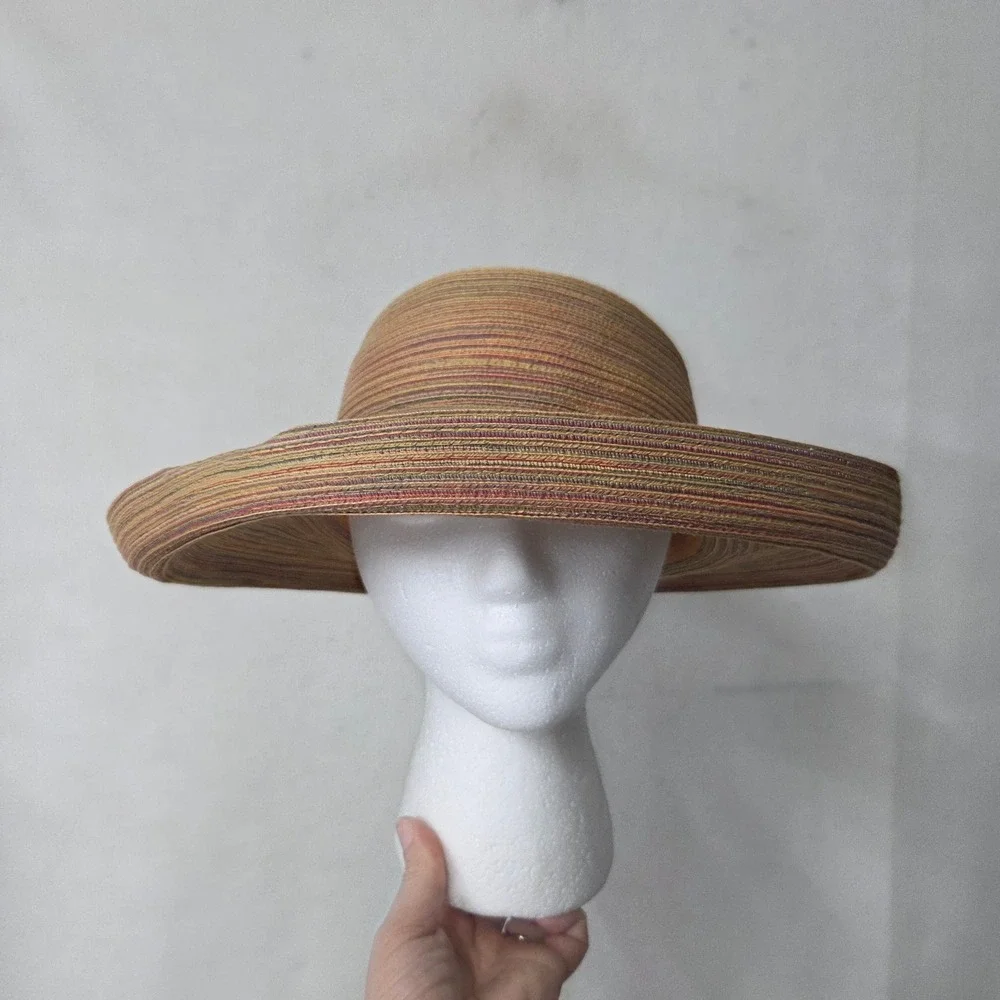 Scala Collezione Sun Hat Womens‎ One Size Multicolor Striped Wide Brim Bow Beach
